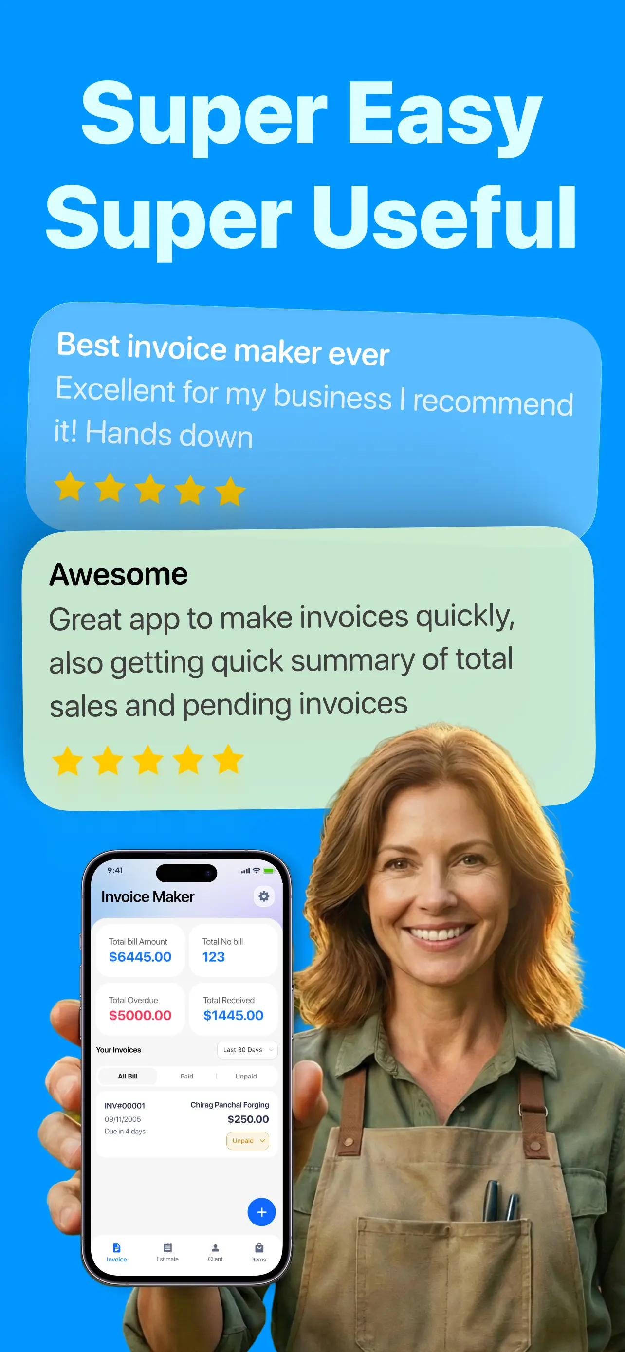 Simple Invoice Maker dashboard for small businesses with totals and unpaid invoices